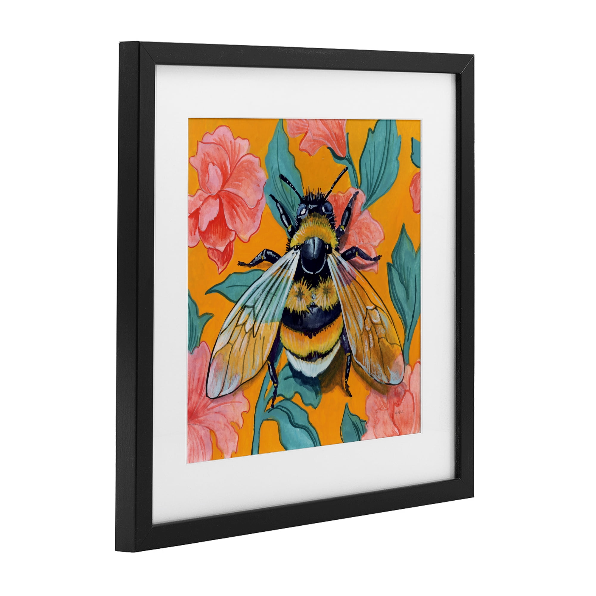 Stupell Industries Bumble Bee & Flower Pattern Black Framed Print Under Glass, design by Kate Jarvik Birch