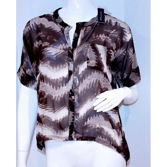 $108 W118 by WALTER BAKER Kara BLOUSE Brown SUBTLE Wave MESH Shirt ( XS )
