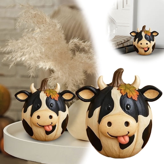 XINGXIANG Farm Animal Pumpkin Figurines, Funny Farm Animals Statue for Fall Thanksgiving & Halloween Decorations, Farmhouse Pumpkin Figurines Gift for Autumn Table Centerpiece Decoration (Cow)