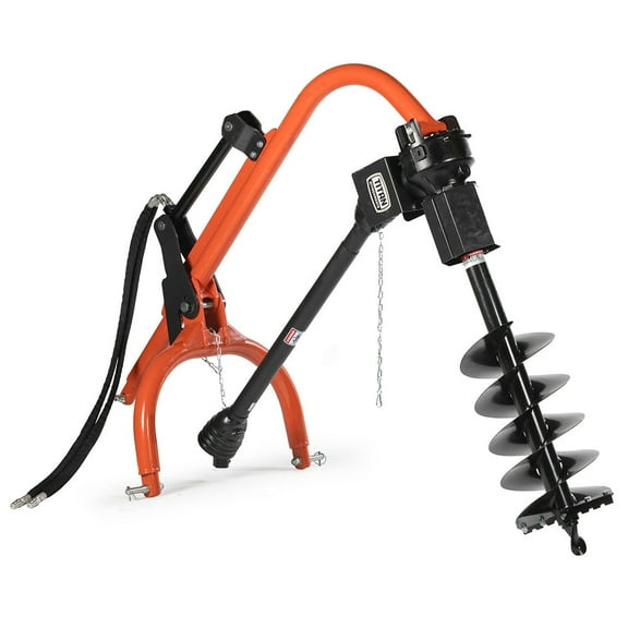 Titan Attachments 50HP Pro Series 3 Point Post Hole Digger with 12" Auger, Hydraulic Ram for Quickly Breaking Tough Ground, Fits Cat 1 Tractors