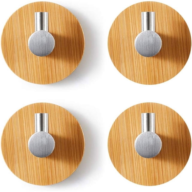 Wallet Key Holder, Self-adhesive Bamboo & Stainless Steel Hanger, Protective Smooth Corners for Delicate Items, Easy Installation Without Drilling for Various Surfaces