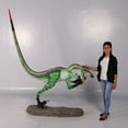 thumbnail image 3 of Green Ferocious Velociraptor Dinosaur Life Size Statue, 3 of 10