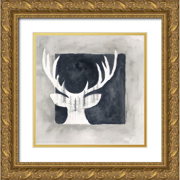 Shamp, Cindy 26x26 Gold Ornate Wood Framed with Double Matting Museum Art Print Titled - Buck Silhouette