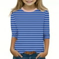 thumbnail image 3 of Efsteb Kids Girls 3/4 Sleeve Tshirt Summer Round Neck Three-quarter Sleeve Tops Comfy Cute Striped Print Loose Casual Blouses(Blue,7 Years ), 3 of 5