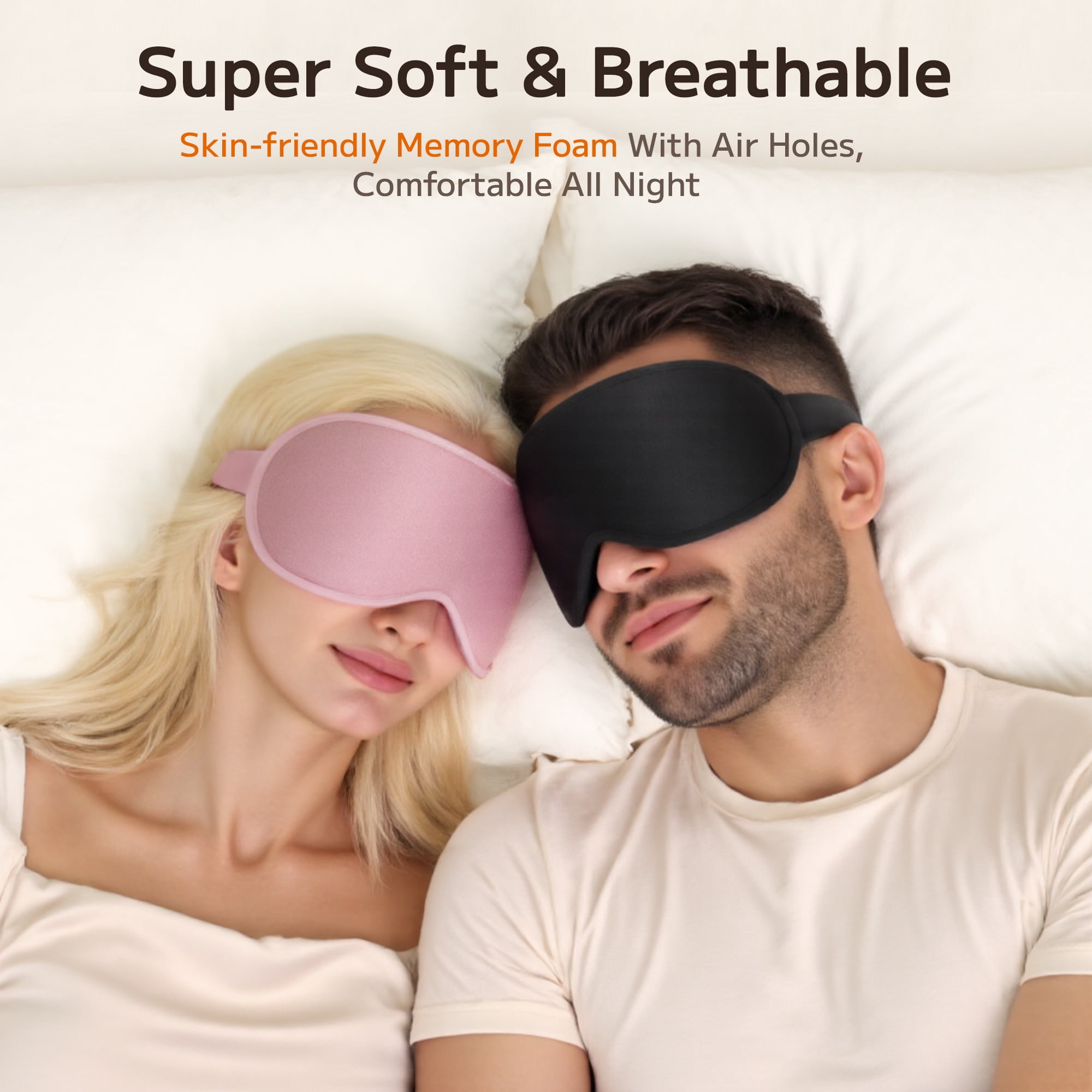 FACEMOON Memory Foam Weighted Soft Light Blocking Zero Eye Pressure Sleep Eye Mask for Sleep Support with Storage Bag, Blackout, 2 Pack