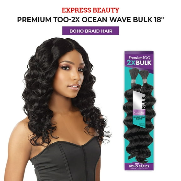 Express Beauty Premium Too 2X Ocean Wave Bulk Boho Braids Human Hair & Fiber Blend 18" Inch (1 Jet Black)