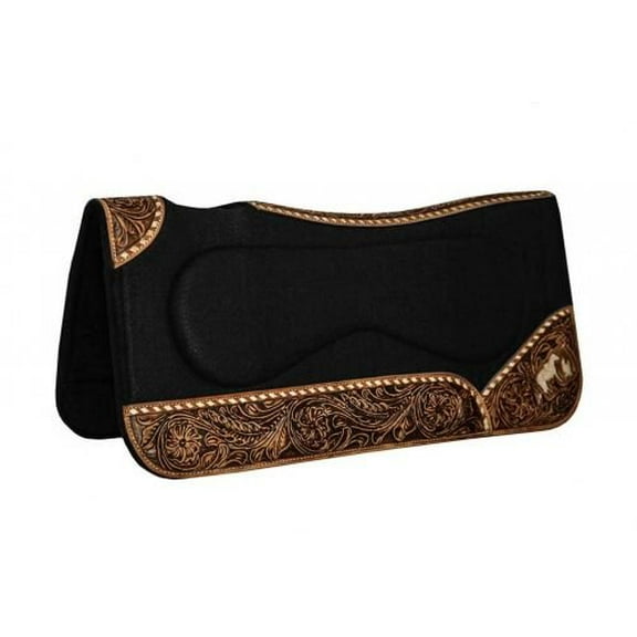 Showman 31" x 32" Built Up Black Felt Saddle Pad w/ Engraved Praying Cowboy