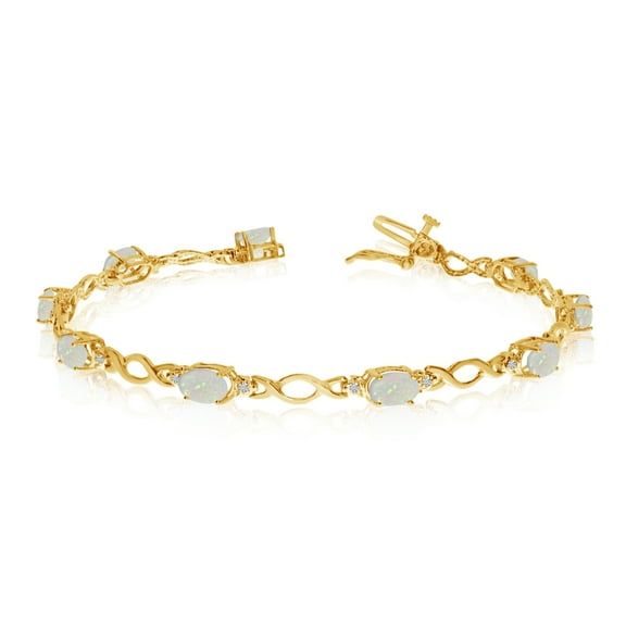14K Yellow Gold Oval Opal and Diamond Bracelet