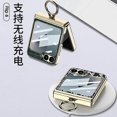 thumbnail image 3 of For Samsung Galaxy Z Flip 6 case, hard PC+PU leather case with ring stand and hinge protection, 3 of 4