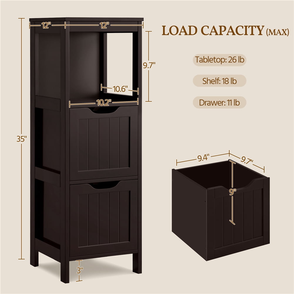 Yaheetech Bathroom Floor Cabinet with 2 Drawers, Free-Standing Side Storage Organizer with 1 Shelf, Wooden Multifunctional Rack Stand, Espresso