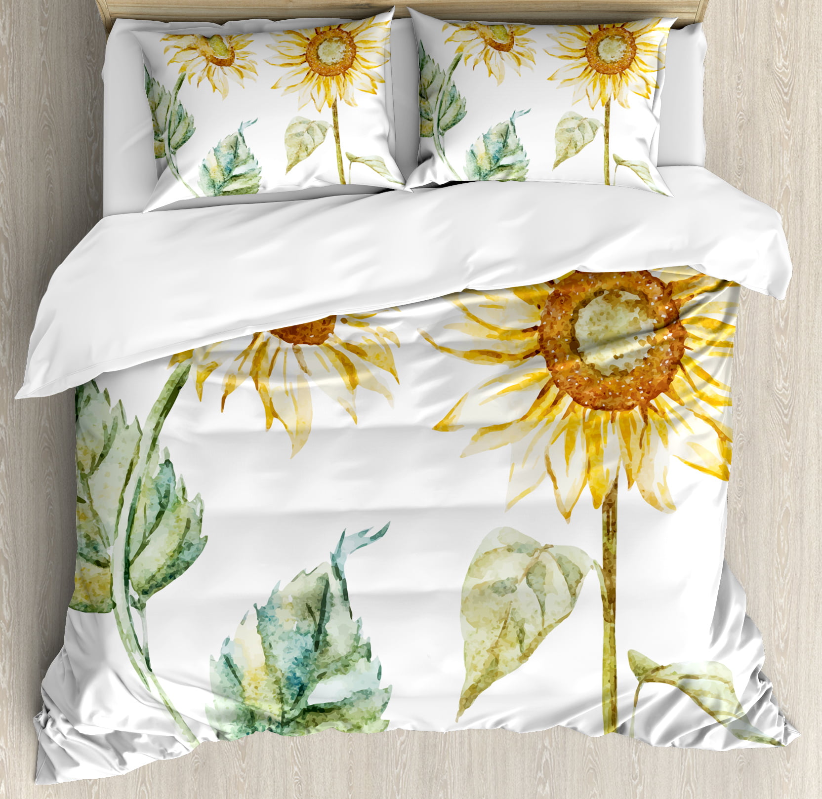 Watercolor King Size Duvet Cover Set Alluring Sunflowers Summer