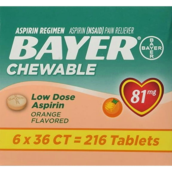 Bayer Asprin Chewable Low-dose, 81 mg, 36 Count, 6 Pack