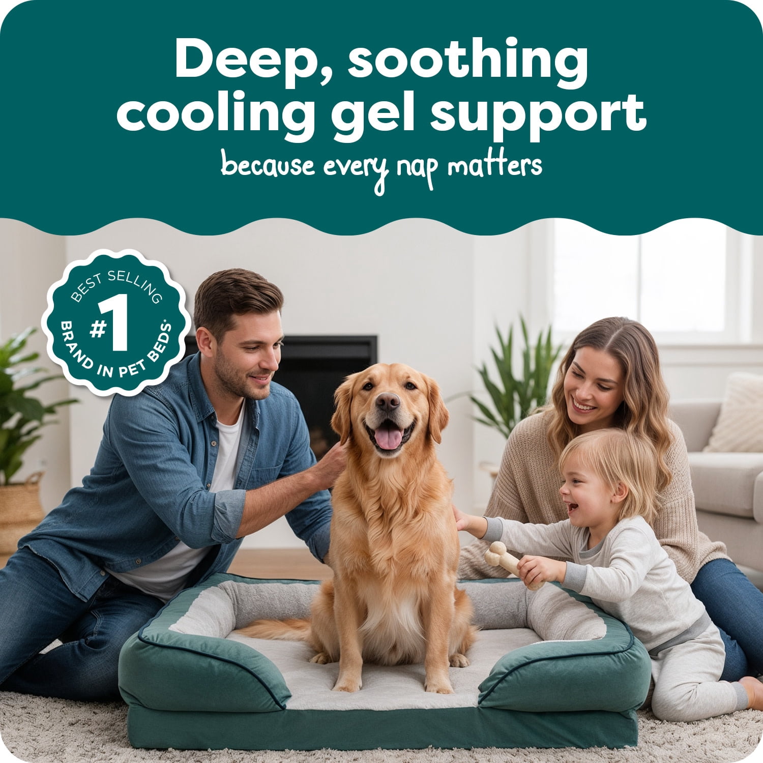 FurHaven Velvet Waves Perfect Comfort Cooling Gel-Top Sofa Pet Bed, Celadon Green, Large, 1 Count