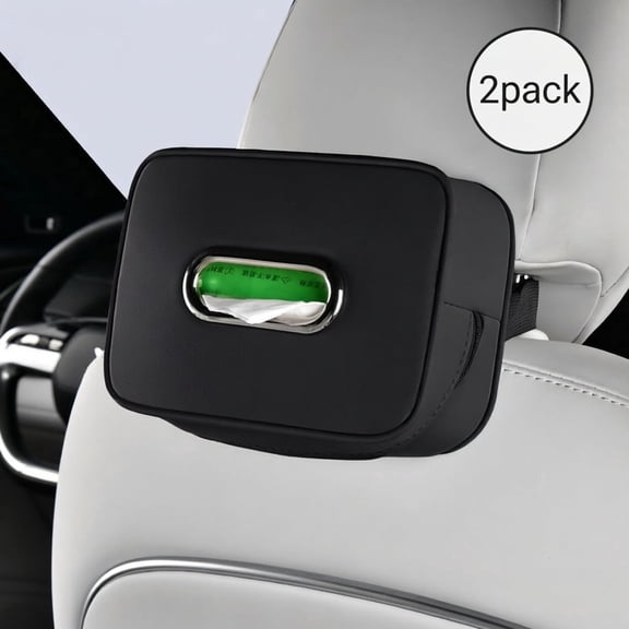 Upgraded 2 Pack Large Car Tissue Holder, PU Leather Tissue Box Cover, Rectangular Backseat Napkin Holder. Car Organizer Accessory, Black