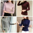 thumbnail image 5 of Women's Knitted Turtleneck Sweater Long Sleeve Slim Tops White One Size, 5 of 6