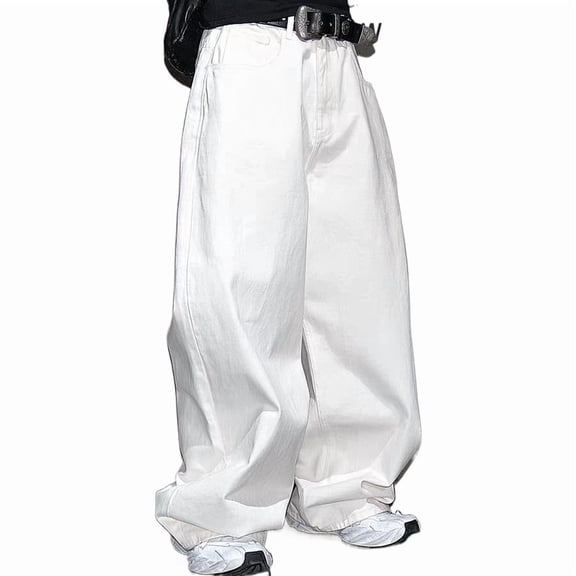Reppunk Simple Solid Loose Men's Jeans Straight Trousers Streetwear Men Baggy Regular Fit Casual Denim Pants