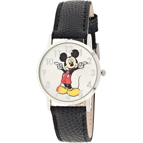Women's Mickey Mouse Molded-Hands Black Watch, Genuine Leather