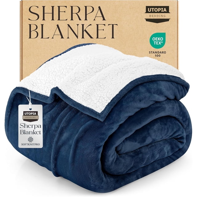 Manta Reversible Sherpa Utopia Bedding 229x229 cm Azul Marino