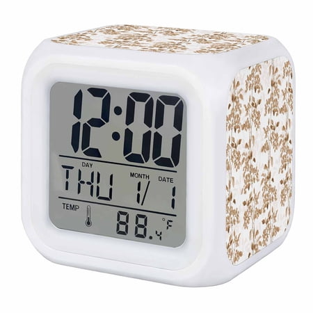 Alarm Clocks Brown Fruit Digital Clock 7 Color LED Night Light Silent Non-Ticking Battery Operated Berry Leaves Nature Cube Clocks Decorative for Bedroom Bedside Living Room Office School Decor