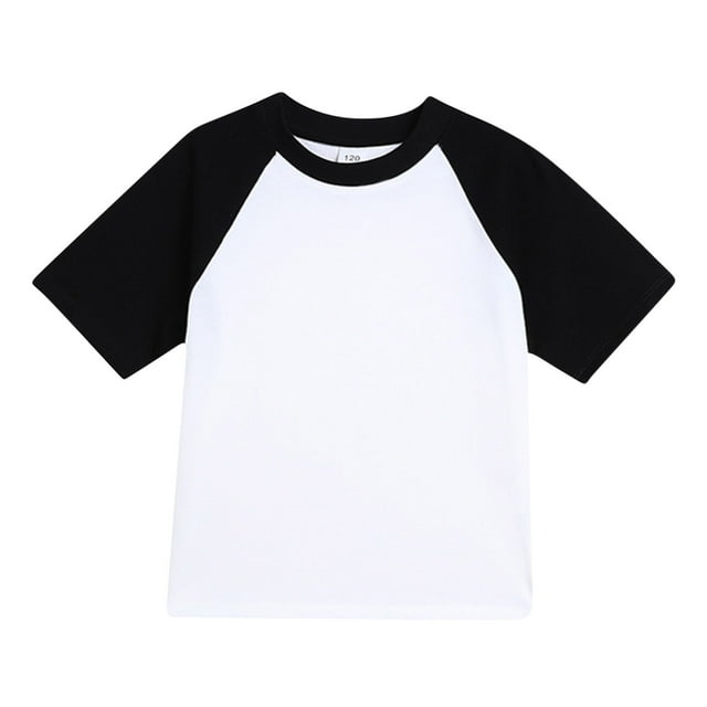 LLYWEY Chandail Raglan pour Enfants, T-Shirts de Baseball pour Tout-Petits, T-Shirt de Baseball Unisexe Garçons Filles d'Été à Col Rond à Manches Courtes, Haut Tunique Ample Décontracté Respirant à Enfiler 3-14 Ans Noir 8T