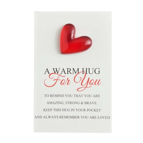 Under 10$ Pocket Hug with Greeting Card Red Translucent Heart Pocket Hug "A Warm Hug for You" Encouragement Thoughtful for Valentine's Day Birthday Get Well & Daily