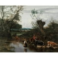 thumbnail image 2 of Jan Siberechts 24x20 Gold Ornate Framed and Double Matted Museum Art Print Titled - Peasants Crossing a Stream (C. 1670), 2 of 4