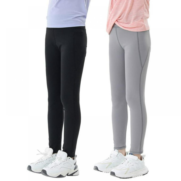 ESHOO 2-Pack Little Girls Casual Solid Leggings Tights With Pockets, 4-13T  Teenage Girl Athletic Legging Running Pants 