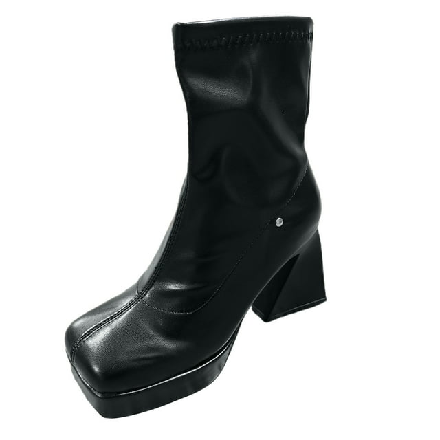 NECHOLOGY Botas Mujer Adulto Femenino Zapatos Botines de mujer Moda mujer otoño sólido grueso suela tacones cuadrados cremallera botas zapatos de punta cuadrada (Black, 7.5)