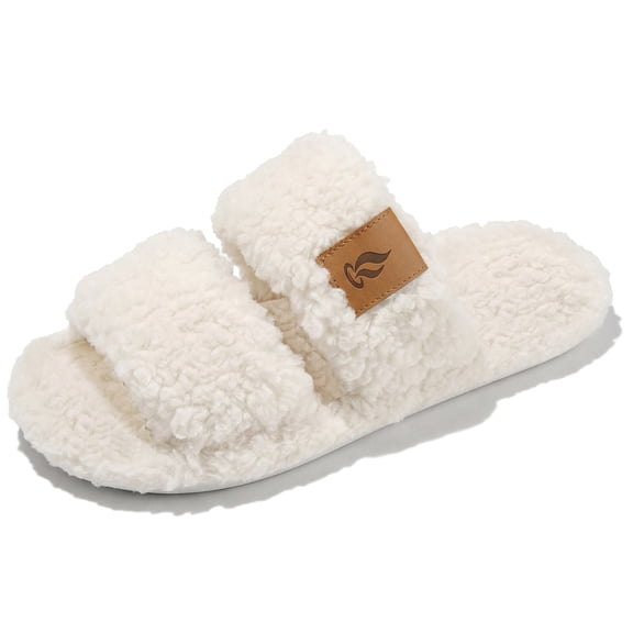 BLISSFUL STEP Women's Fuzzy Slip-on Shoes Unisex Warm Soft Comfy Indoor House Slippers White 5.5