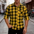 thumbnail image 2 of Xcmzpl Mens Short Sleeve Plaid Shirts Lapel Collar Button Down Pocket Tops Classic Fit Loose Fit Casual Everyday Tee, 2 of 9