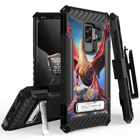 Galaxy S9 Plus Case, Trishield Durable Rugged Heavy Duty Phone Cover [ Belt Clip Holster] And Built in kickstand For Samsung Galaxy S9 Plus - Printed Red Dragon Wings