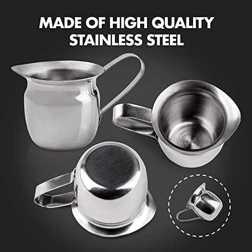 [6 Pack] 3 oz Creamer Pitcher - Stainless Steel Bell Creamers, Mini Cup Container for Serving Milk, Coffee Cream, Salad Dressing, Maple Syrup, Sugar, Espresso Machine for Restaurant, Cafes, Home Use