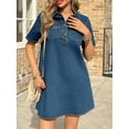thumbnail image 3 of Women Summer Denim Dress Short Sleeve Button Down Collared Loose Fit Casual Jean Mini Dress, 3 of 7