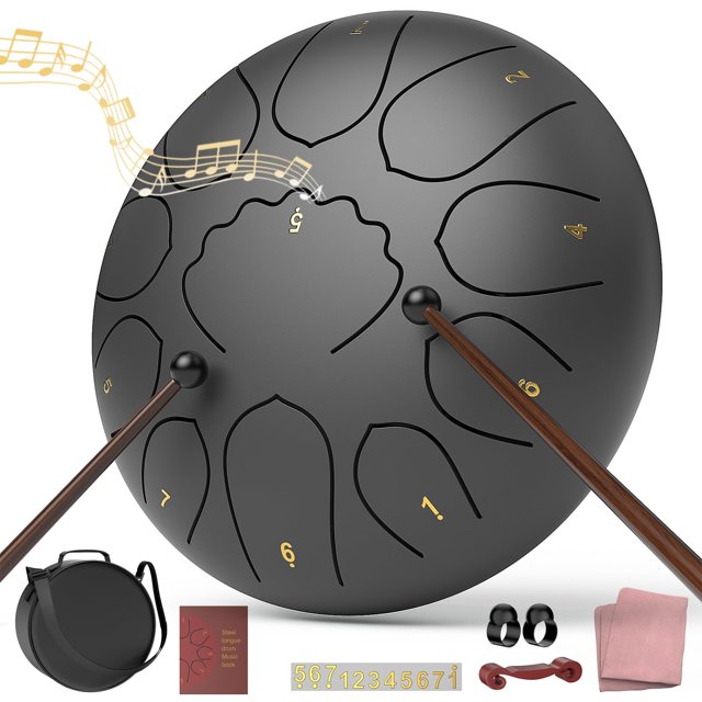 Tambor de lluvia Innowarmer con forma de lengua de acero, 8 pulgadas, negro