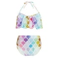 thumbnail image 1 of TiaoBug Girls 2 Pcs Mermaid Bikini Sets Shiny Halter Ruffles Crop Top with Triangle Brief Bathing Suit Tankini Colorful B 150, 1 of 5