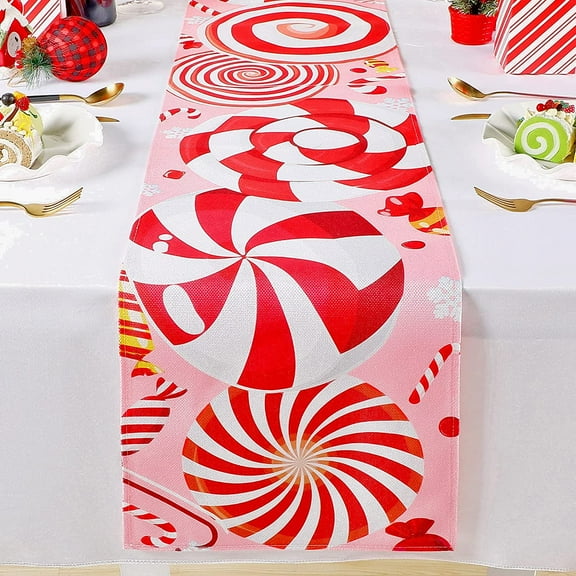 Newhomestyle Christmas Candy Cane Table Runner Red White Sugar Table Runner Sweets Runner for Home Kitchen Dining Christmas Party Holiday Decor Wedding 13x72 Inches