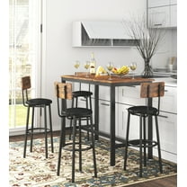 5 Pieces Bar Table Set, Industrial Dining Room Table Set for 4, Counter Height Kitchen Table Set with 4 Chairs, Small Table Set for Pub Bistro Restaurant, Brown, JA1880