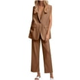 thumbnail image 3 of QATAINLAV Womens Dressy 2 Piece Sets Sleeveless Button Up Blazer Vest and Wide Leg Suit Pants Office Business Casual Outfits, Coffee, XL, Mothers Day Gifts, 3 of 10