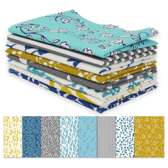 Soimoi 8 Pc Fat Quarter Bundle,Floral DitsyPrint 18"x 22"DIY Patchwork-100% CottonPre-Cut Quilting Fabric Blue, Grey, Dark Yellow