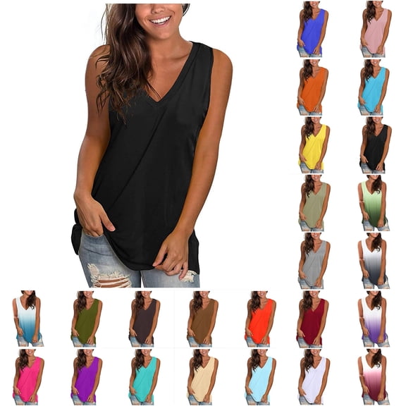 Elvqul Womens Tank Tops Plus Size Black Basic V-Neck Pullover Sleeveless Juniors Plain Tops