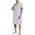 thumbnail image 2 of Men V-neck Long Sleeping Shirt, Solid Color Short Sleeve Split Hem Sleepwear, 2 of 9