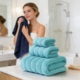 thumbnail image 5 of Bxaolu Microfiber Waffle Bath Towels, 3 Pieces, Oversized, Soft, Absorbent, Fast Drying, Lint Free, Includes Bath, Face and Hand Towels, Blue, 5 of 9