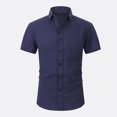 thumbnail image 2 of YLSDY Men's Business Dress Tees Drop Shoulder Short Sleeve Blouses Lapel Collar Button Down Tops Big & Tall Slim Fit Breathable Lounge T-Shirts Classic Solid Color Tees Navy S, 2 of 4