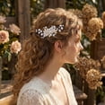thumbnail image 6 of MIALLO White Polymer Clay Flower Hair Clip, Golden Metal Leaf Headpiece with Rhinestone Accents, Delicate Hairpiece for Women Girls Brides, 6 of 8