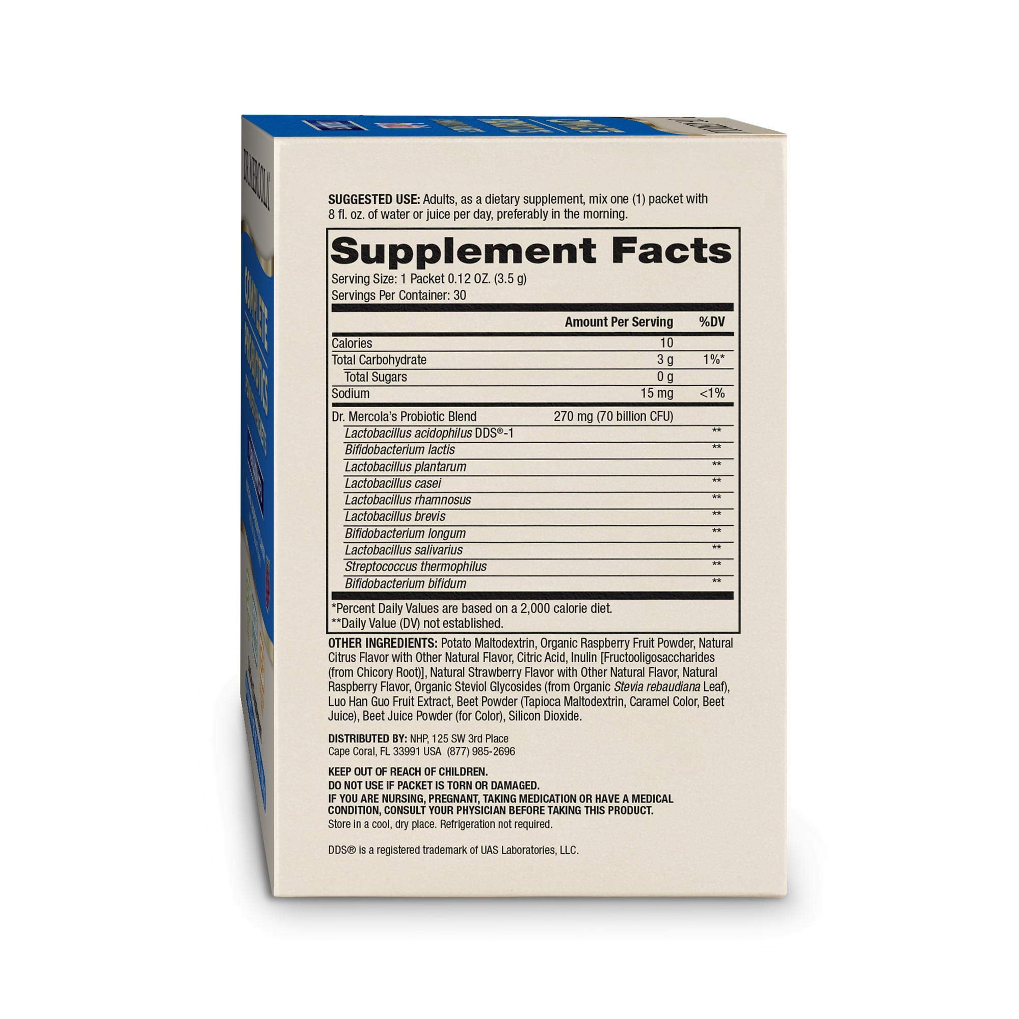 Dr. Mercola Complete Probiotics Powder Packets, 30 Servings (30 Packets), 70 Billion CFU, Natural Raspberry Flavor, Dietary Supplement, Digestive & Immune Support, Non-GMO