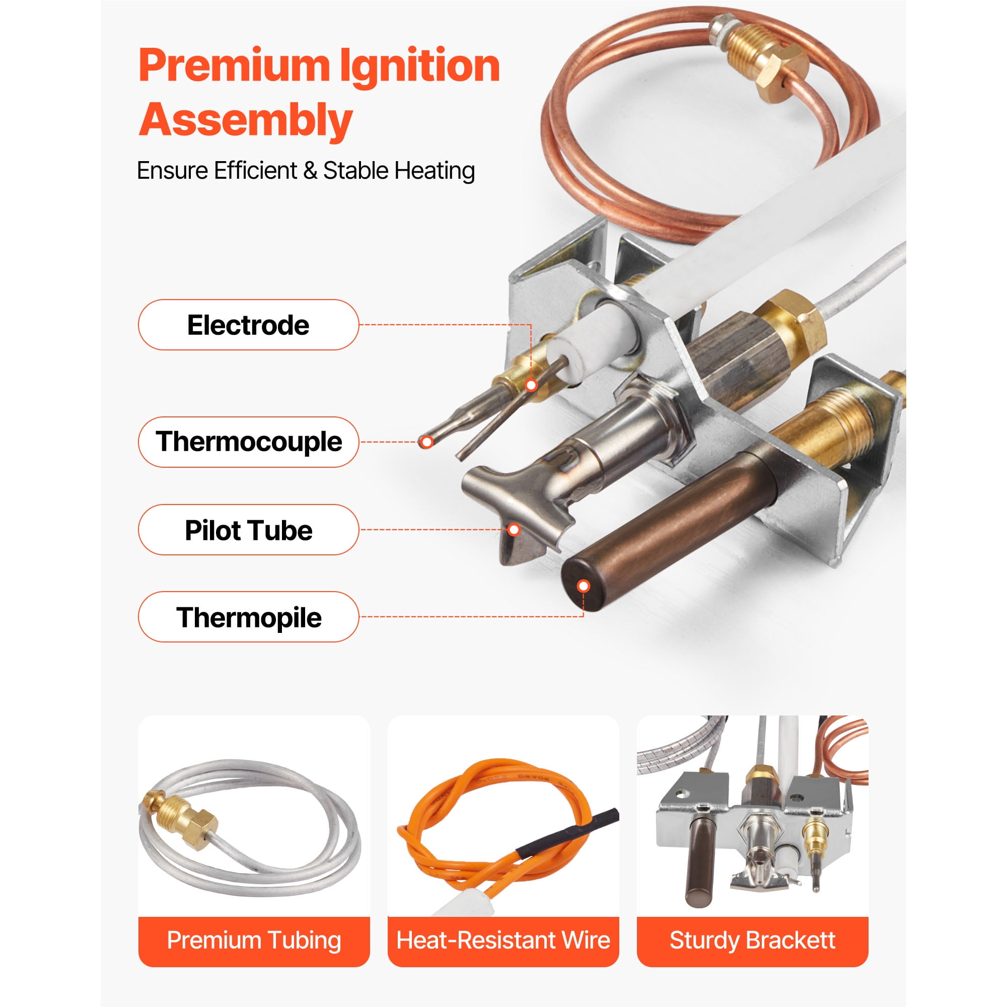 KFFKFF Gas Pilot Assembly, OE 4021-732, 25660 Fireplace Pilot Kit, Natural Gas Ignition Replacement with Pilot Tube, Thermocouple, Thermopile, and Wires, Compatible with Select Heatilator Models