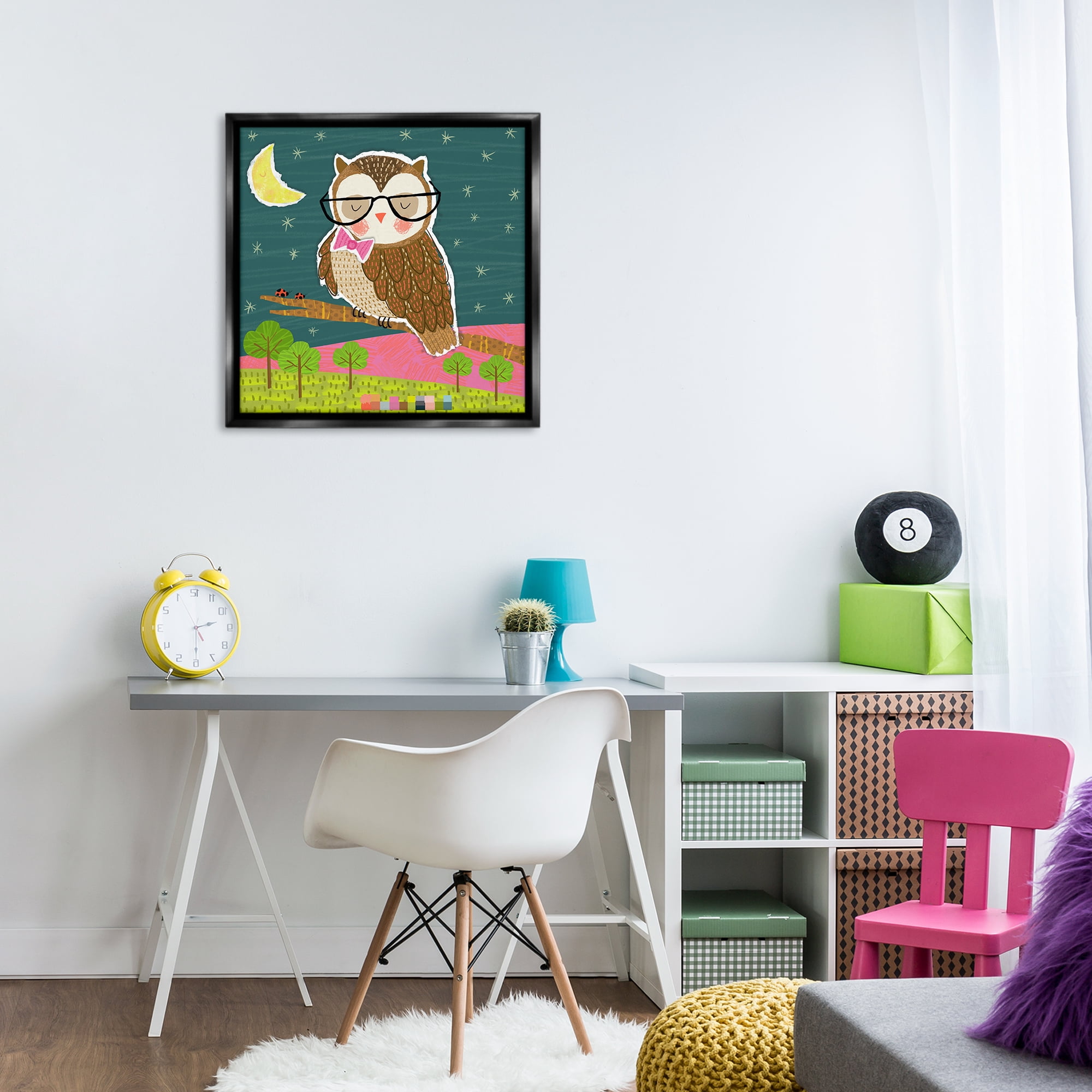 Stupell Industries Wise Owl on Branch Animals Painting Black Floater Framed Canvas Art Print Wall Art, 25 x 25