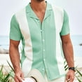 thumbnail image 3 of Men's Knit Shirts Short Sleeve Vintage Colorblock Cuba Beach Shirts Summer Casual Button Down Shirt, 3 of 7