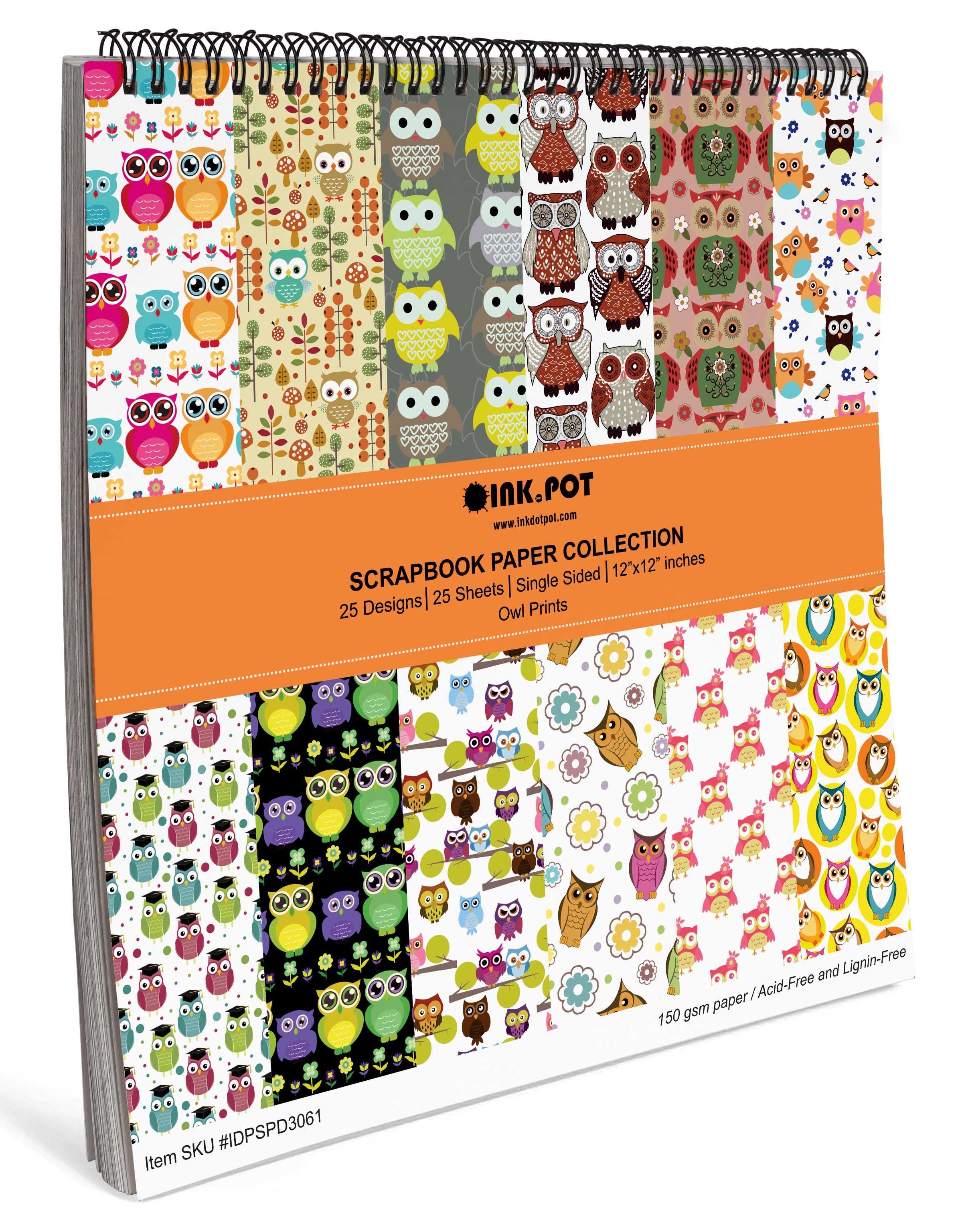 Inkdotpot 25Owl PrintScrapbookPaper Pad 12" x 12", Single-SidedScrapbookPaper- ColorfulCardstock PaperScrapbookingDIY Decorative BackgroundCardmaking Supplies- Journal Craft Paper