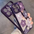 thumbnail image 3 of Designed for iPhone Case,Cute Flower Floral Pattern Matter Frame Glitter Camera Lens Protection Shockproof Protective Cover Phone Case (Purple,iPhone 15 Pro Max), 3 of 6